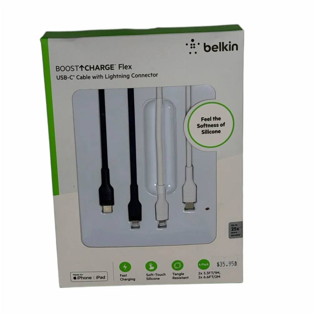 belkin Black and White BOOST↑CHARGE Flex USB-C to Lightning Cables (4-Pack)